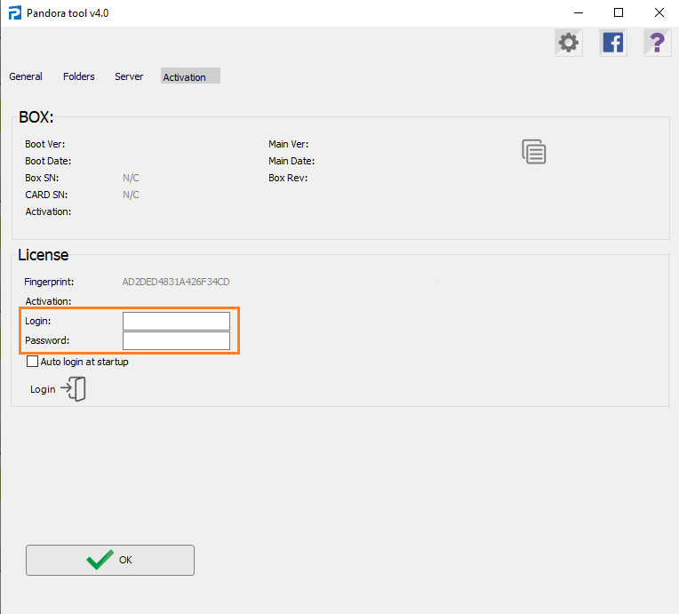 Enter your login and password for Pandora Account